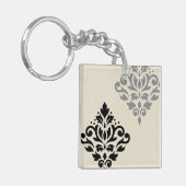 スクロールダマスクアートIブラックグレークリーム キーホルダー (正面左)