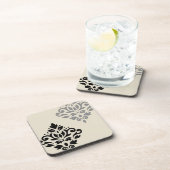 スクロールダマスクアートIブラックグレークリーム コースター (右側)
