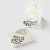 スクロールダマスクアートIブラックグレークリーム ストーンコースター (横)