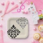 スクロールダマスクアートIブラックグレークリーム ペーパープレート (パーティー)