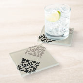 スクロールダマスクアートIブラックチューペクリーム ガラスコースター (アングル)