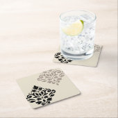 スクロールダマスクアートIブラックチューペクリーム スクエアペーパーコースター (インサイチュ)