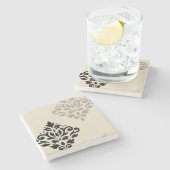 スクロールダマスクアートIブラックチューペクリーム ストーンコースター (横)