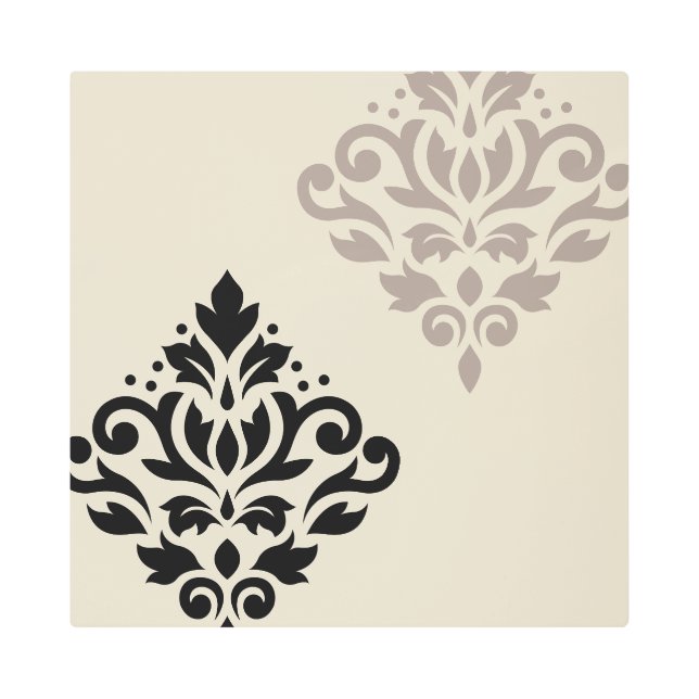 スクロールダマスクアートIブラックチューペクリーム メタルプリント (正面)