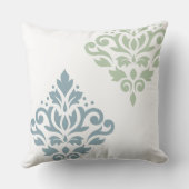 スクロールダマスクアートIブルーグリーンホワイト クッション (裏面)
