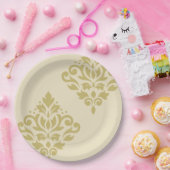 スクロールダマスクアートI金ゴールドオンクリーム ペーパープレート (パーティー)