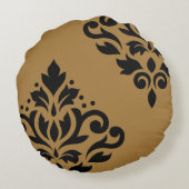 スクロールダマスクアートI黒オン金ゴールド ラウンドクッション (裏面)
