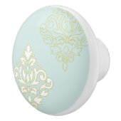 スクロールダマスクアートI （アウトライン） Wt Gld Ltティール（緑がかった色） セラミックノブ (右)