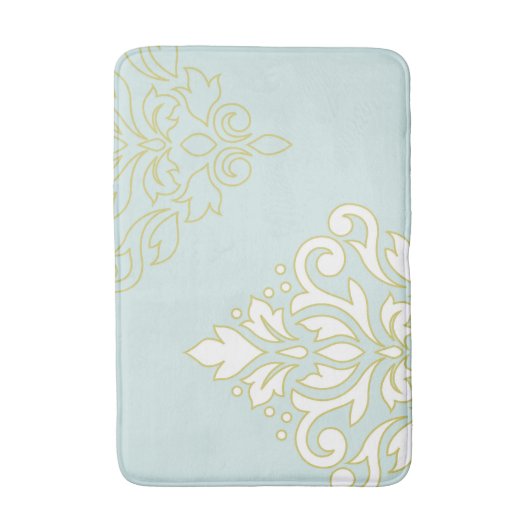 スクロールダマスクアートI (アウトライン) Wt Gld Ltティール(緑がかった色) バスマット (正面縦)