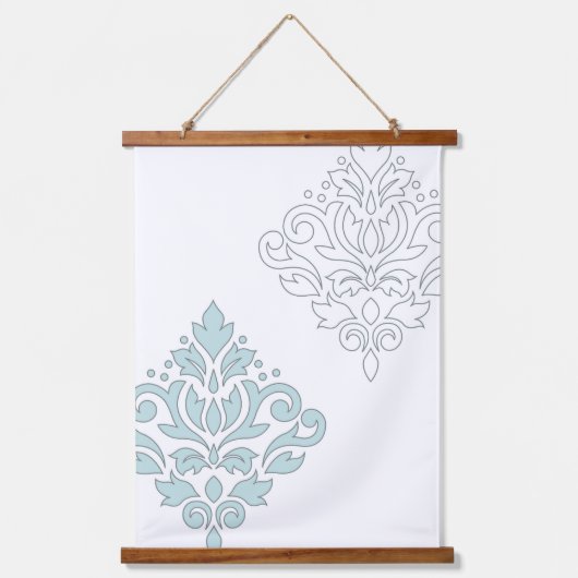 スクロールダマスクアートI (ライン)アヒル卵ブルーグレーWt 吊り下げ型タペストリー (正面)