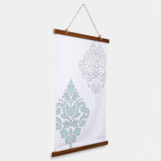 スクロールダマスクアートI (ライン)アヒル卵ブルーグレーWt 吊り下げ型タペストリー (傾斜あり)