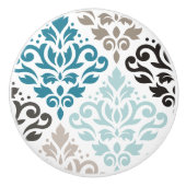 スクロールダマスクオフセットPtnアートティール（緑がかった色）ブラウンズホワイト セラミックノブ (正面)