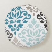 スクロールダマスクオフセットPtnアートティール(緑がかった色)ブラウンズホワイト ラウンドクッション (裏面)