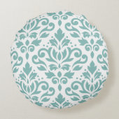 スクロールダマスクティール(緑がかった色)大パターン ラウンドクッション (裏面)