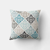 スクロールダマスクパターンティール(緑がかった色)茶色(白) クッション (裏面)