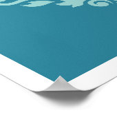 スクロールダマスクパターン正方形ティール(緑がかった色)茶色(白) ポスター (角)