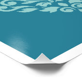 スクロールダマスクパターン正方形ティール（緑がかった色）茶色（白） ポスター (コーナー)