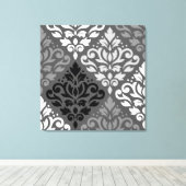 スクロールダマスク大きなオフセットPtn BWとグレー キャンバスプリント (インサイチュ (ウッドフロア))