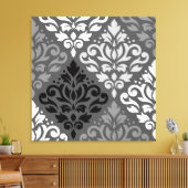 スクロールダマスク大きなオフセットPtn BWとグレー キャンバスプリント (インサイチュ (リビング))