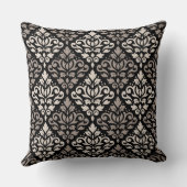 スクロールダマスク大きなパターンTAUPEクリームブラック クッション (裏面)