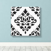 スクロールダマスク大デザイン(B)黒（白） キャンバスプリント (インサイチュ (ウッドフロア))