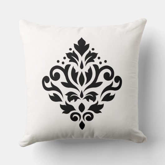 スクロールダマスク織のデザインの黒 クッション (裏面)