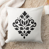 スクロールダマスク織のデザインの黒 クッション (ブランケット)