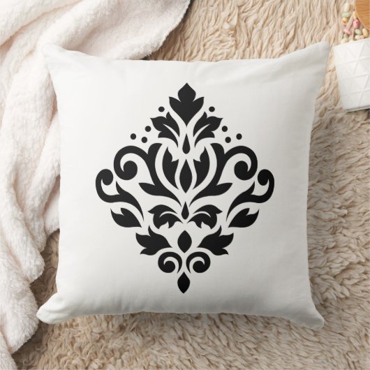 スクロールダマスク織のデザインの黒 クッション (ブランケット)
