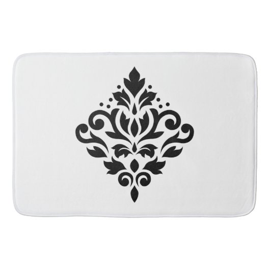 スクロールダマスク織のデザインの黒 バスマット (正面)