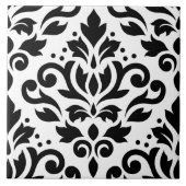 スクロールダマスク織の白の大きいデザインの黒 タイル (正面)