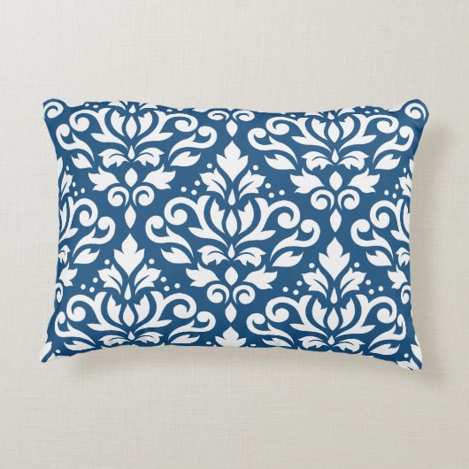 スクロールダマスク2ウェイLg Ptn Dkブルー&ホワイト アクセントクッション (裏面)