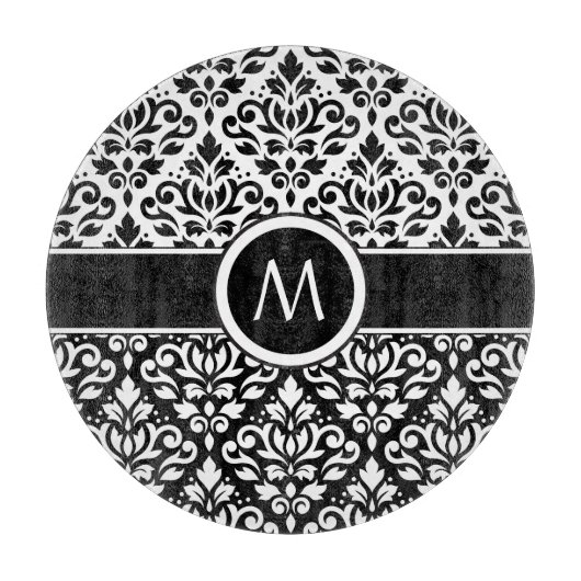 スクロールダマスク2Part Ptn BWとバンド(パーソナライズされた) カッティングボード (正面)