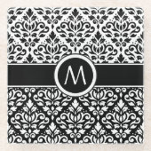 スクロールダマスク2Part Ptn BWとバンド(パーソナライズされた) ガラスコースター (正面)