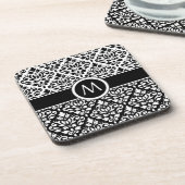 スクロールダマスク2Part Ptn BWとバンド(パーソナライズされた) コースター (左側)