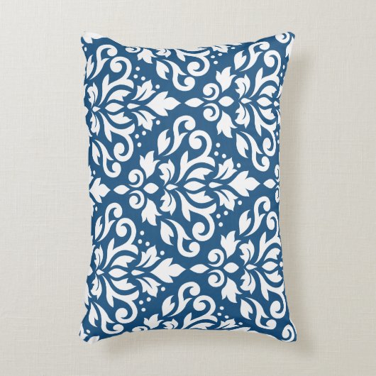 スクロールダマスクLg Ptn White on Dk Blue アクセントクッション (正面(垂直))