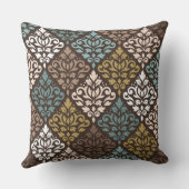 スクロールダマスクRpt Ptnティール(緑がかった色)ブラウズ金ゴールドCrmホワイト クッション (裏面)