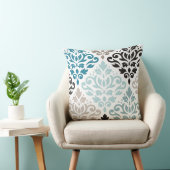 スクロールダマスクXLgパターンアートティール(緑がかった色)ブラウンズホワイト クッション (椅子)