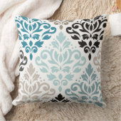 スクロールダマスクXLgパターンアートティール(緑がかった色)ブラウンズホワイト クッション (ブランケット)