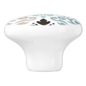 スクロールダマスクXLgパターンアートティール(緑がかった色)ブラウンズホワイト セラミックノブ (側面)