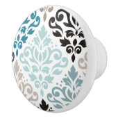 スクロールダマスクXLgパターンアートティール(緑がかった色)ブラウンズホワイト セラミックノブ (右)