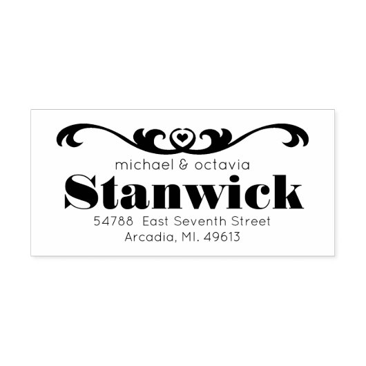 スクロールハートカスタム差出人住所ゴム印 ラバースタンプ (インプリント)