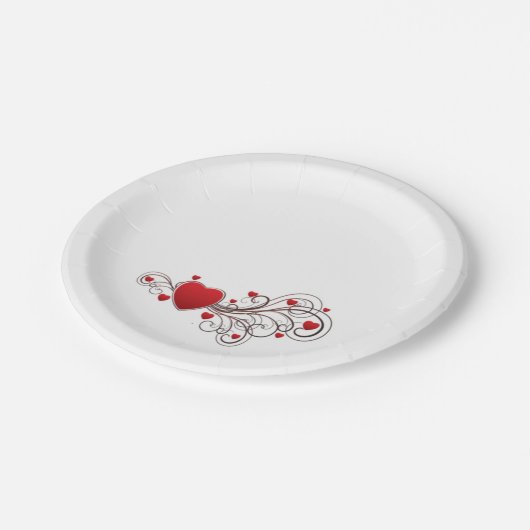 スクロールハートバレンタインラブ ペーパープレート (アングル)