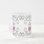 スクロールハートピンク小さなすりガラスのマグカップ フロストグラスマグカップ (正面左)