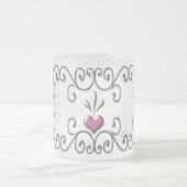 スクロールハートピンク小さなすりガラスのマグカップ フロストグラスマグカップ (中央)