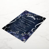 スクロールフローラバタフライエレガントネイビーキンセアニェラ 箔招待状 (回転した状態)