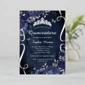 スクロールフローラバタフライエレガントネイビーキンセアニェラ 箔招待状 (立ち正面)