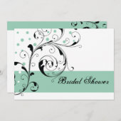 スクロールリーフ·ホワイト·ジェード·グ結婚リーンのブライダルシャワー 招待状 (正面/裏面)