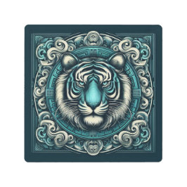 スクロールワークティール（緑がかった色）タイガー メタルプリント