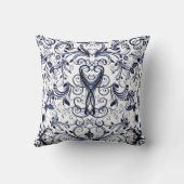 スクロールワーク、メタリックブルースクエア装飾用クッション クッション (裏面)