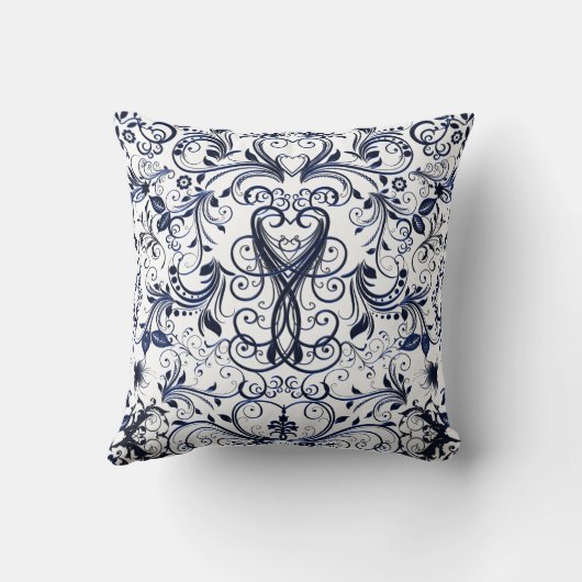 スクロールワーク、メタリックブルースクエア装飾用クッション クッション (裏面)